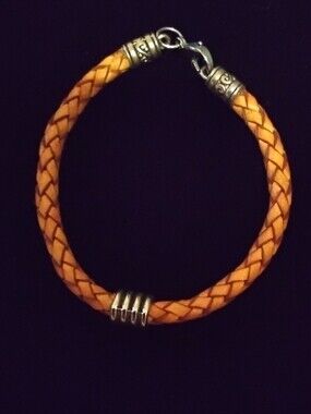 Braided Brown  Leather Bracelet with Stainless Steel bezel Accents